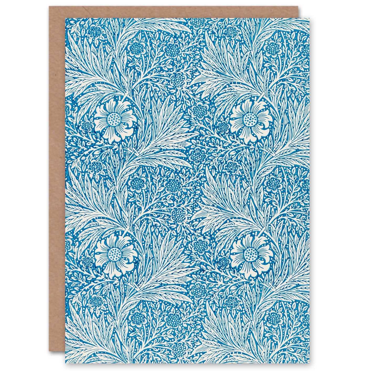 William Morris Marigold Flower Blue Pattern Greetings Card