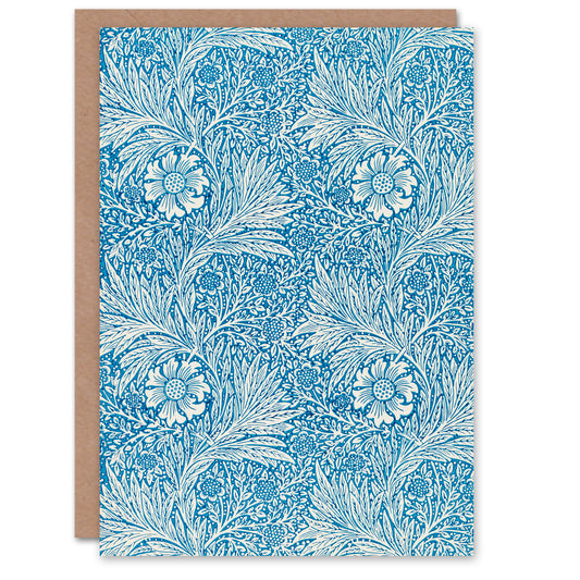 William Morris Marigold Flower Blue Pattern Greetings Card