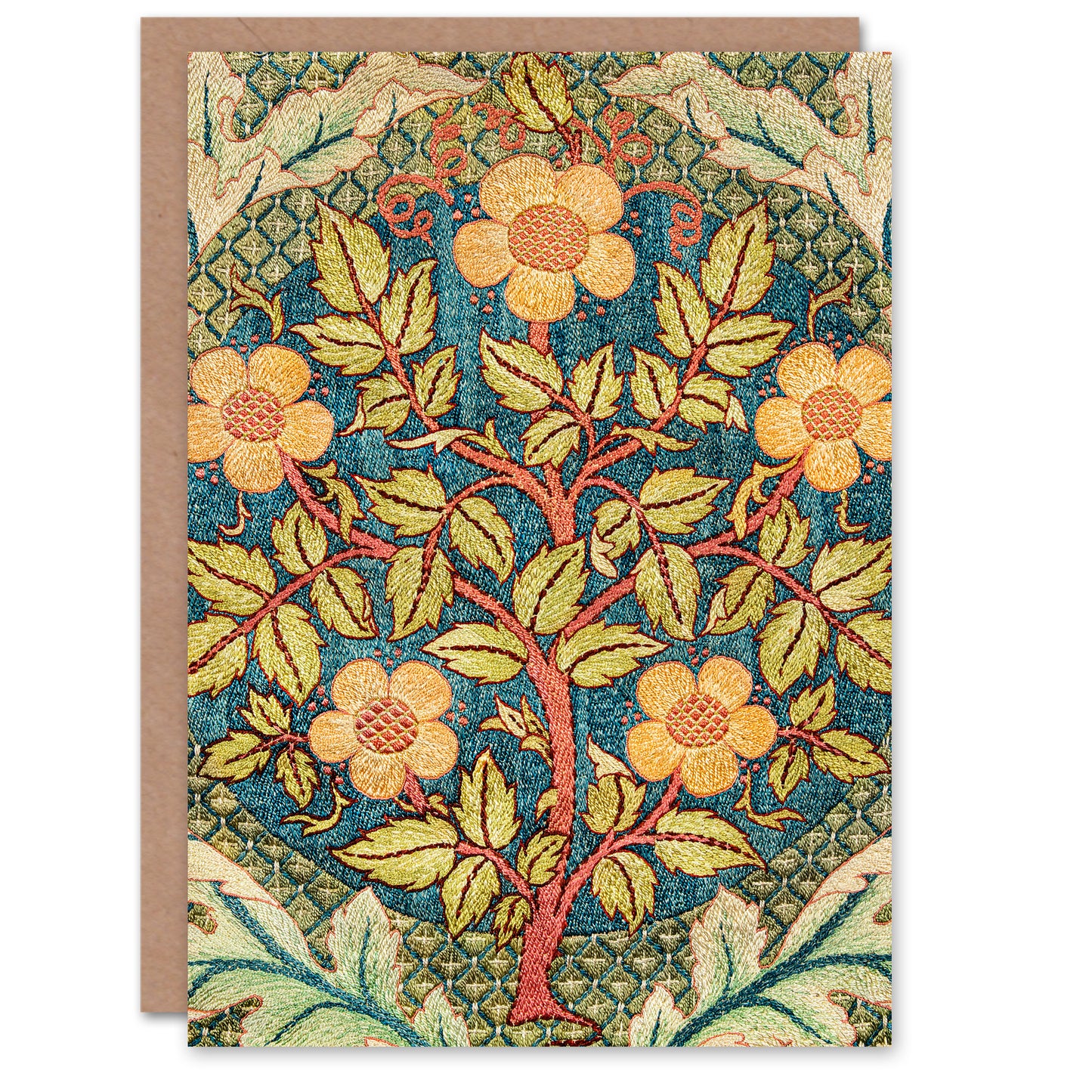 William Morris Rose Wreath Embroidery Pattern Greetings Card