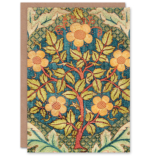 William Morris Rose Wreath Embroidery Pattern Greetings Card