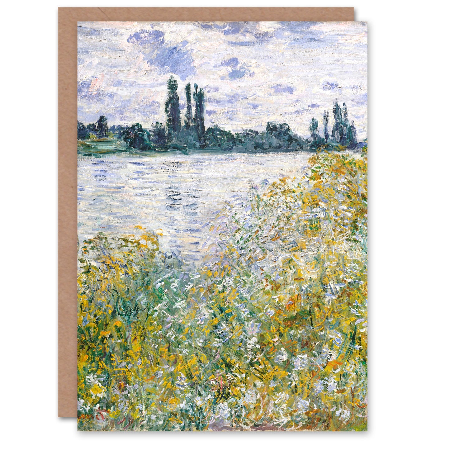 Claude Monet Island with Flowers near Vetheuil Greetings Card