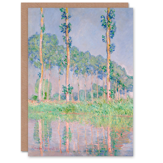 Claude Monet Art Card Poplars Pink Effect Landscape