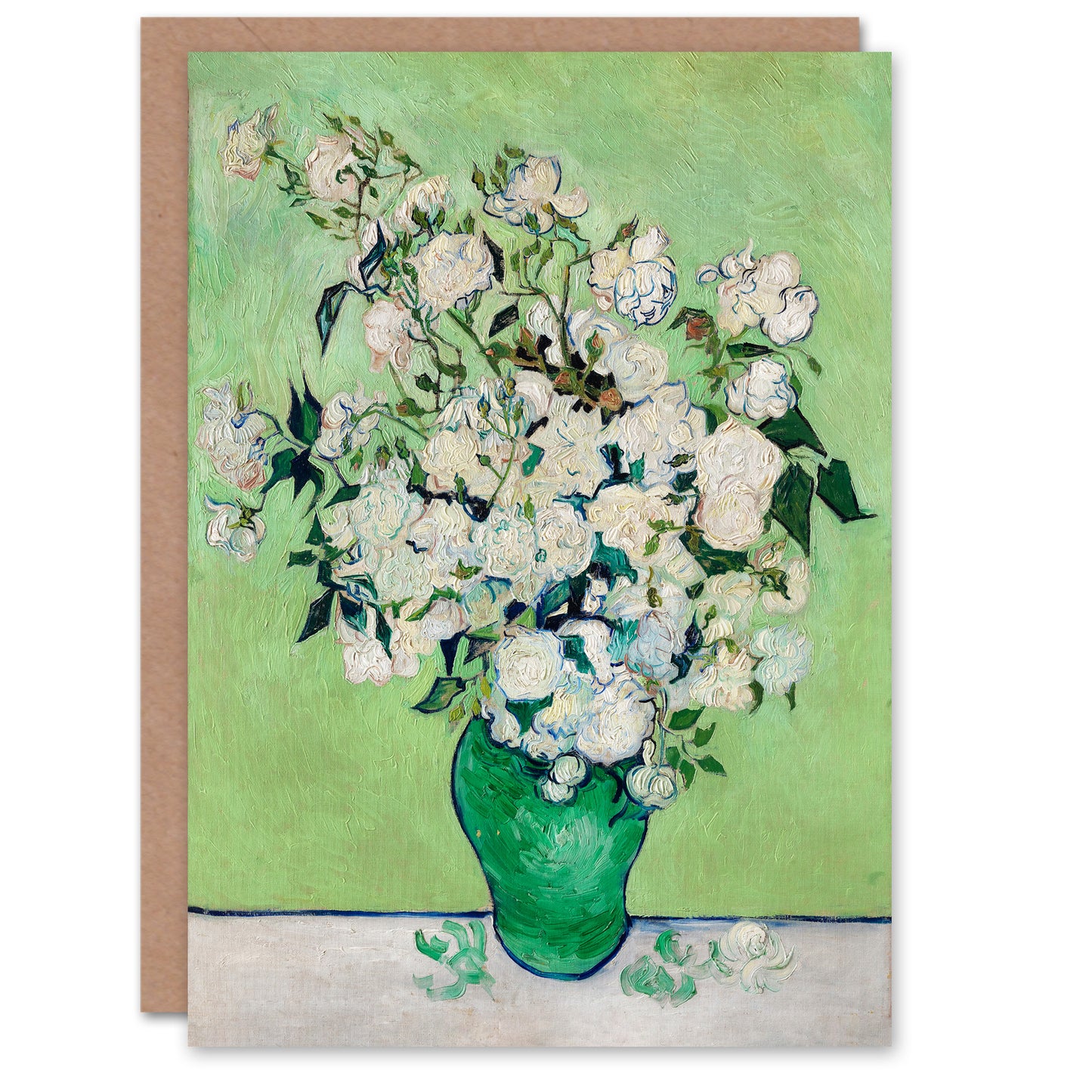 Vincent van Gogh Art Card White Roses In Green Vase