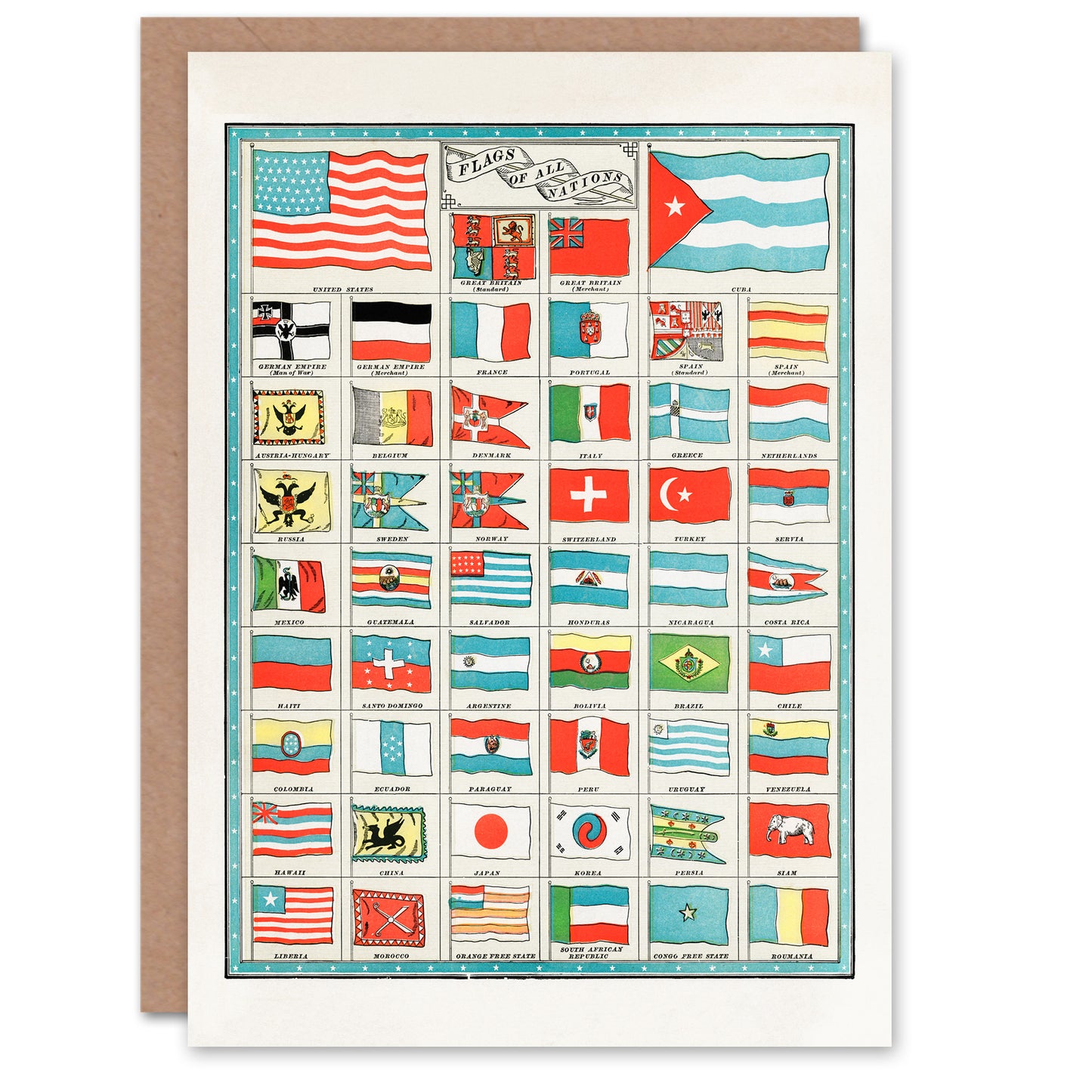 Vintage 1901 Art Card Flags of All Nations of the World