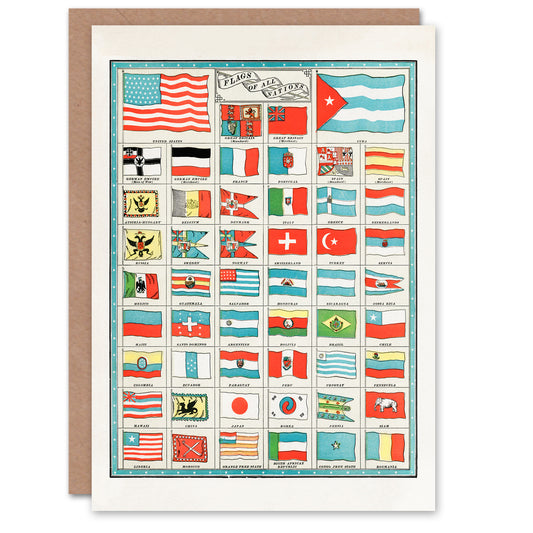 Vintage 1901 Art Card Flags of All Nations of the World