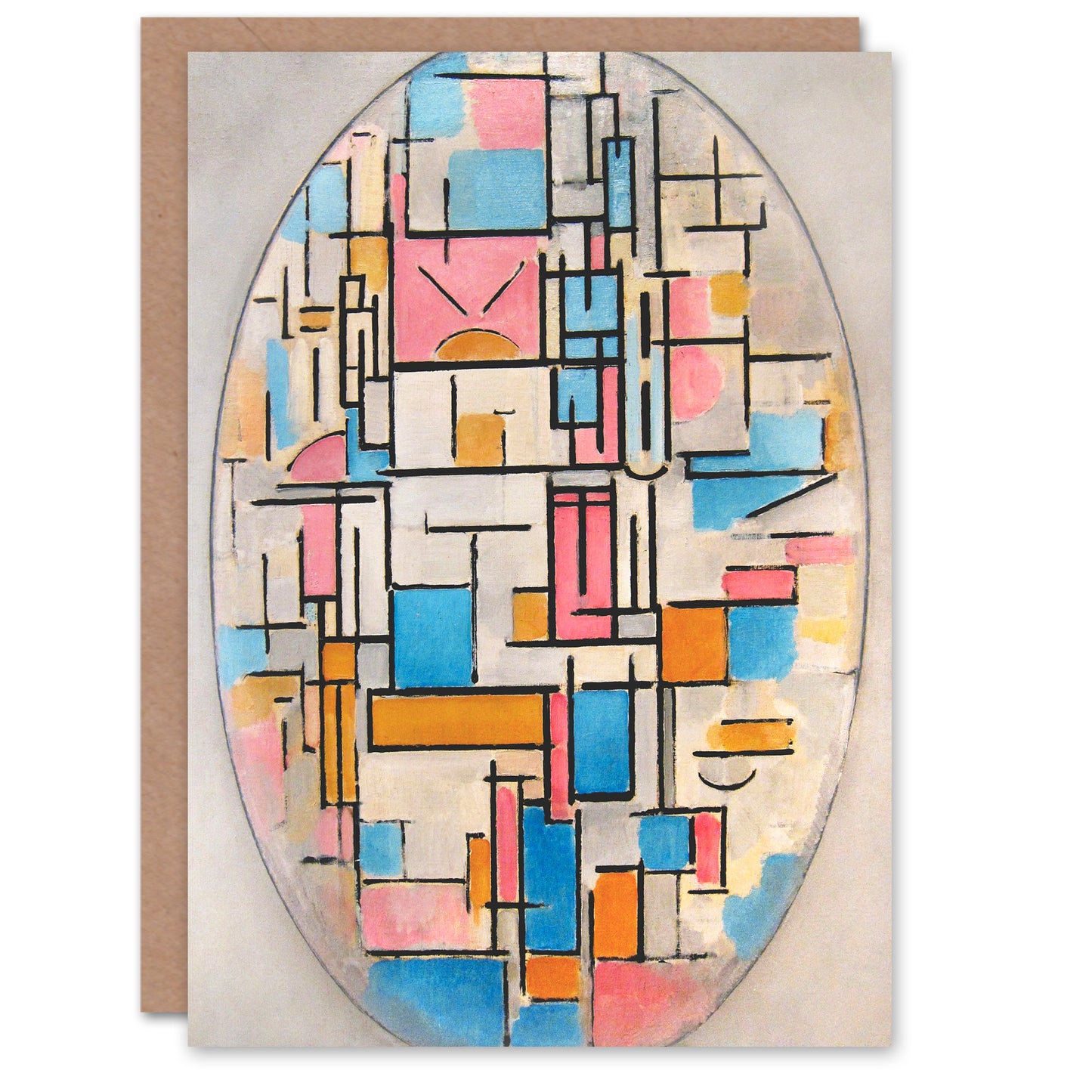 Piet Mondrian Art Card Composition in Oval with Colour Planes