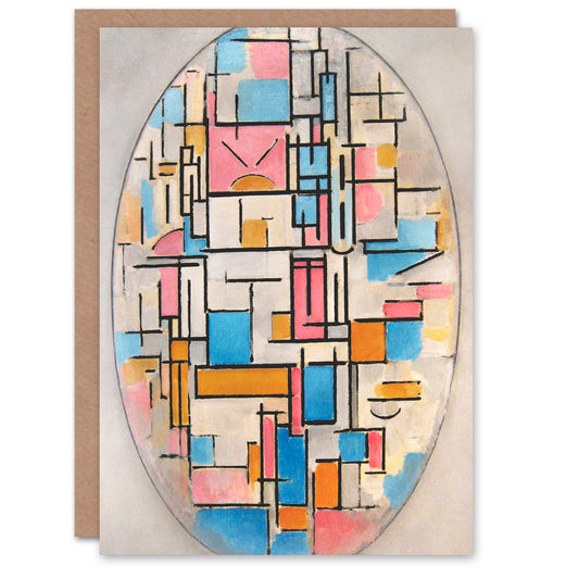 Piet Mondrian Art Card Composition in Oval with Colour Planes