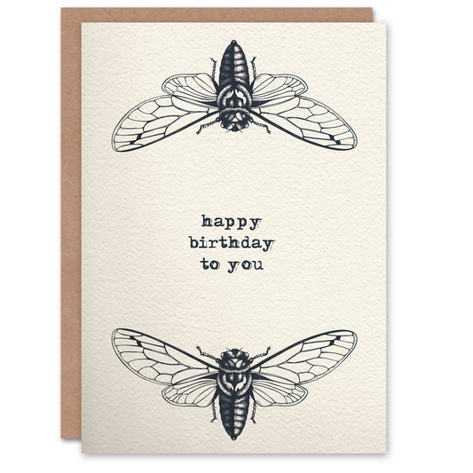 Cicada Insect Bug Vintage Style Drawing Birthday Card