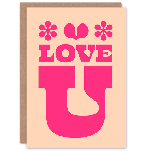 Love U Simple Minimal Retro Style Anniversary Card