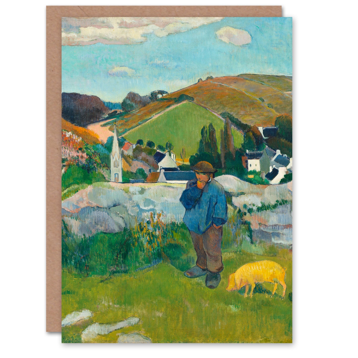 Paul Gauguin Art Card The Swineherd Rural France Landscape