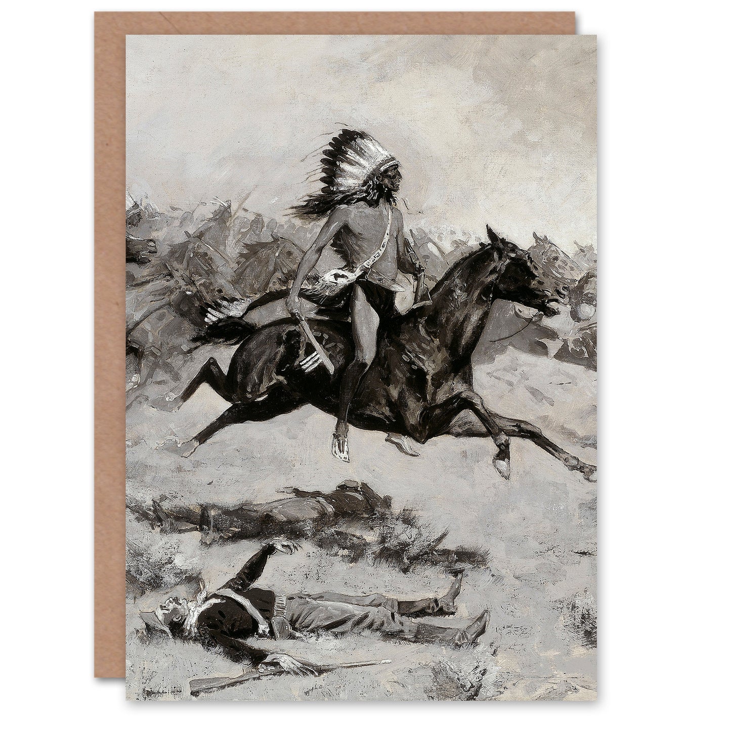 Remington Art Card Rushing Red Lodges Native American Warriors