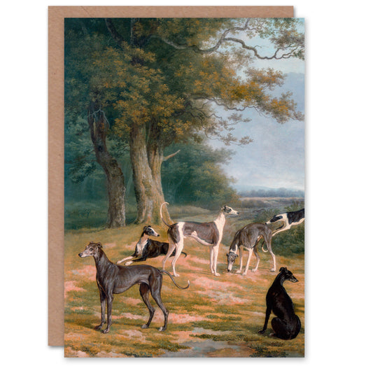 J L Agasse Art Card Nine Greyhounds Dogs in a Landscape
