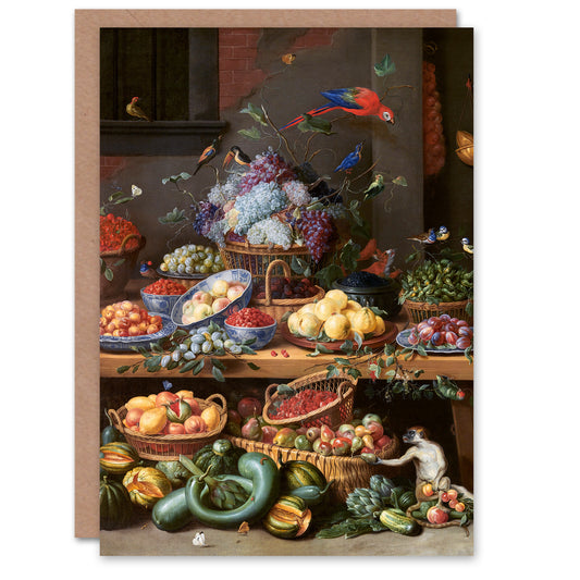 Jan Van Kessel Art Card Fruit Vegetable Market Painting Detail