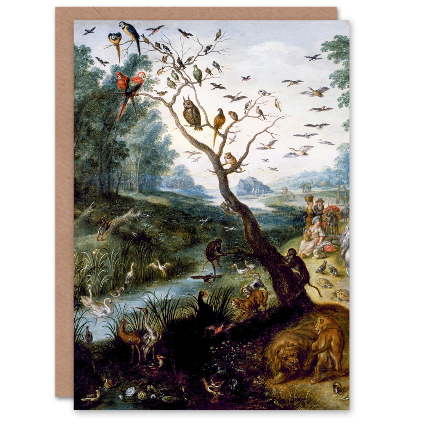Jan Van Kessel Art Card Noahs Family and Animals Painting Detail
