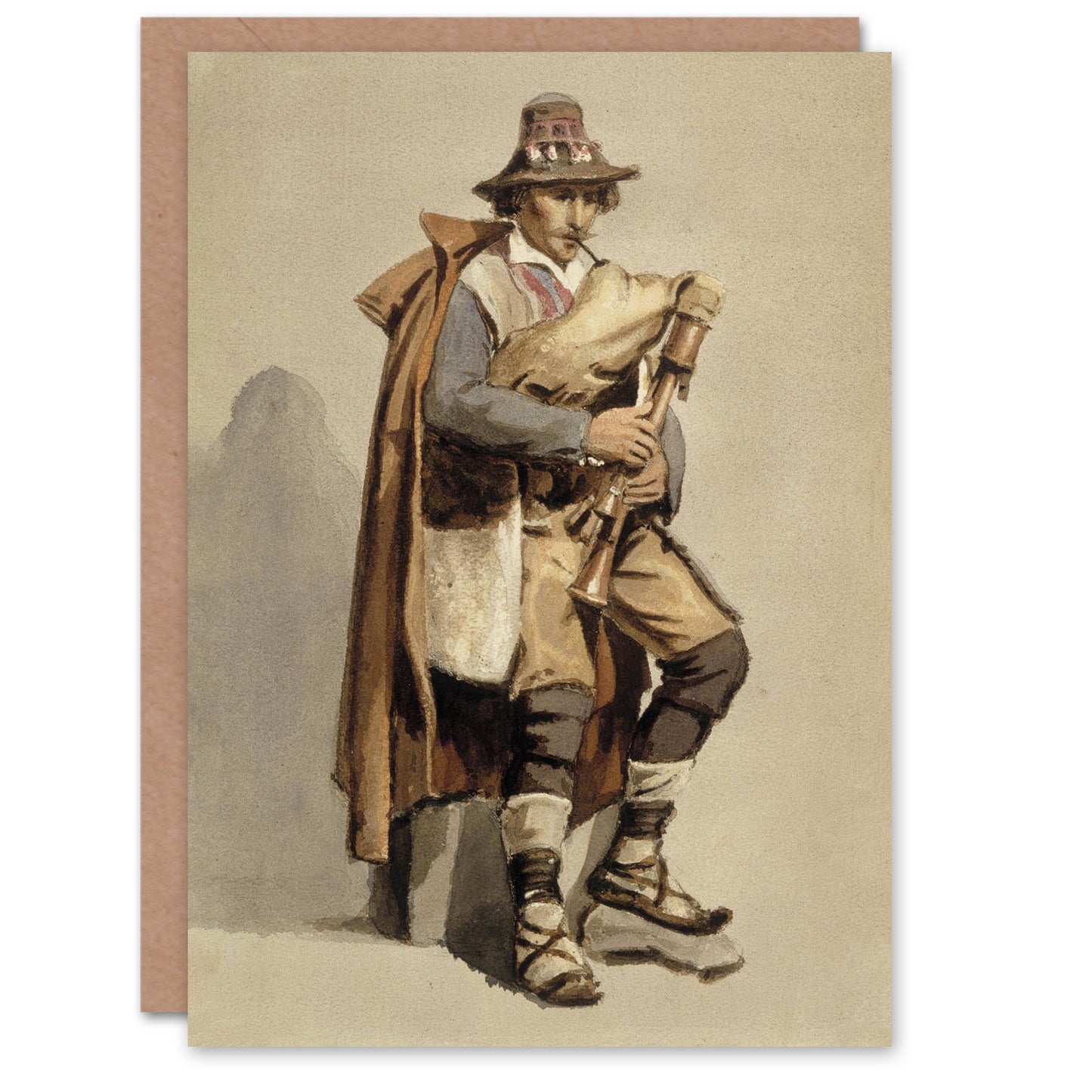 Albert Edelfelt Bagpiper Watercolour Portrait Art Greeting Card