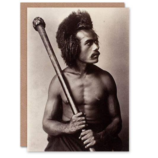 Burton Brothers Photograph of a Fijian Warrior Art Greeting Card