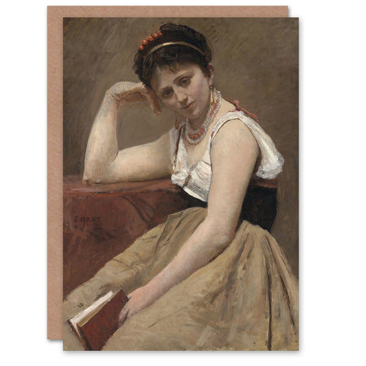 Camille Corot Interrupted Reading Woman Portrait Art Greeting Card