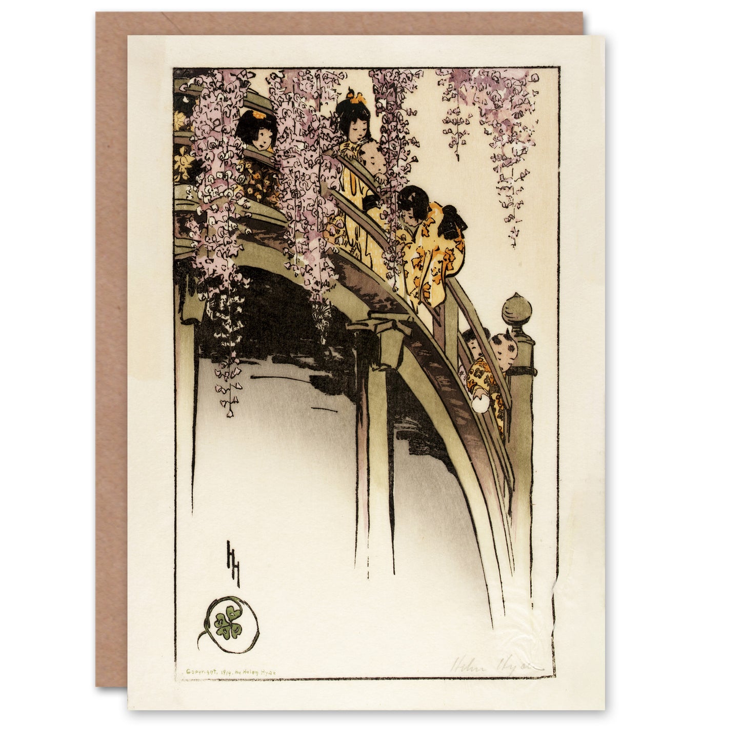 Helen Hyde Children on The Moon Bridge at Kameido Art Greeting Card