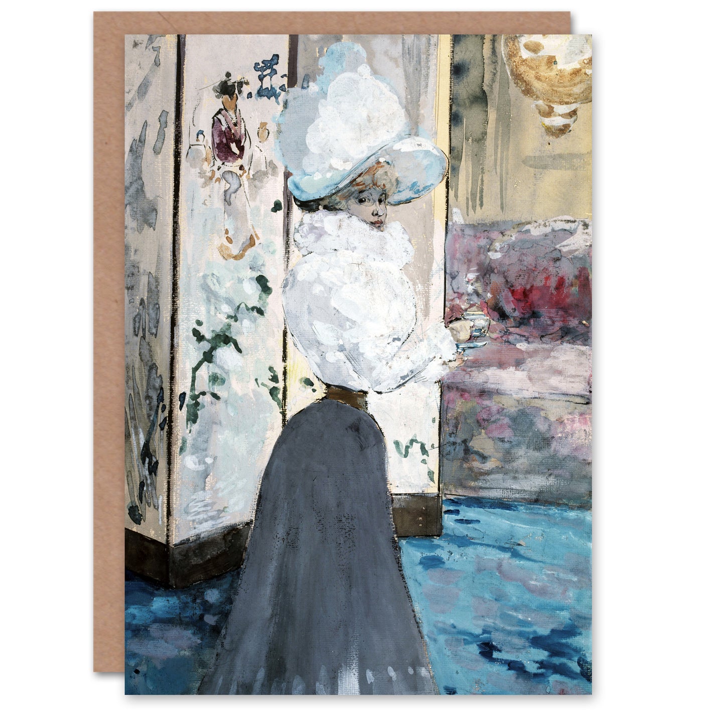 Henry Somm Woman and Japanese Folding Screen Art Greeting Card