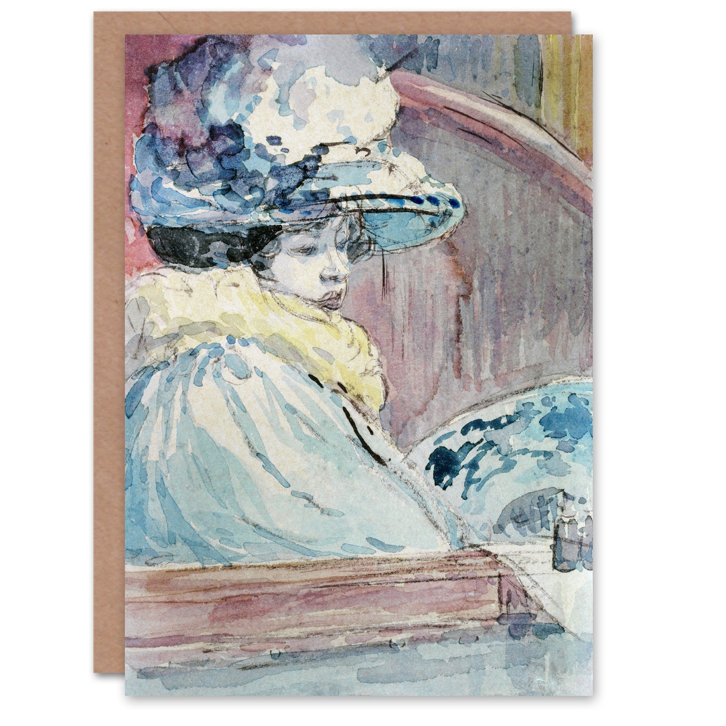 Henry Somm Woman in a Lodge Watercolour Portrait Art Greeting Card