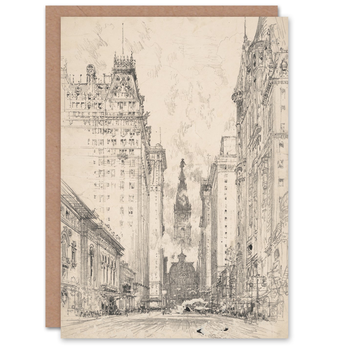 Joseph Pennell Broad Street View Pencil Cityscape Art Greeting Card
