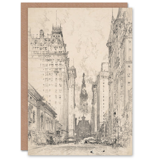 Joseph Pennell Broad Street View Pencil Cityscape Art Greeting Card