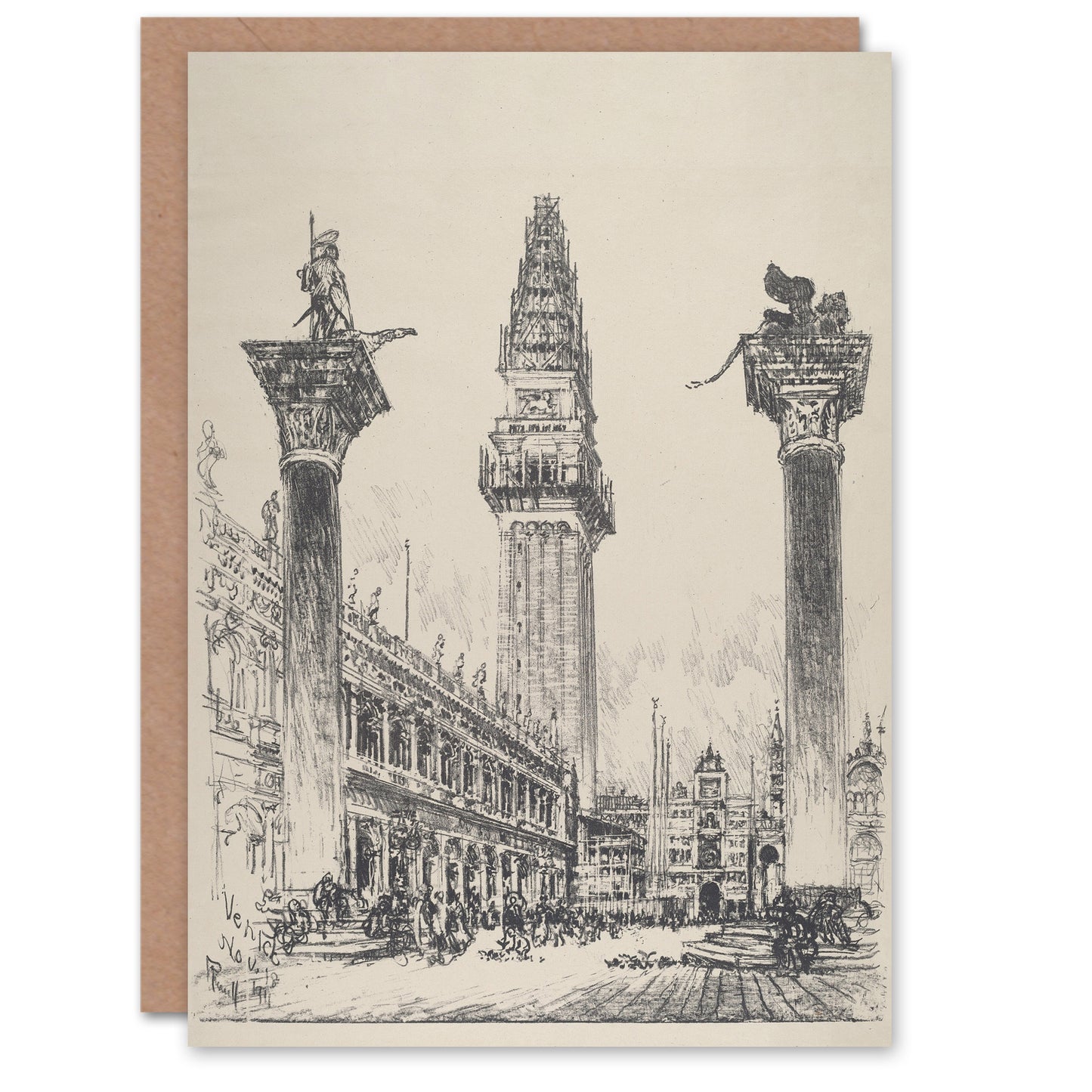 Joseph Pennell Venice Rebuilding the Campanile Art Greeting Card