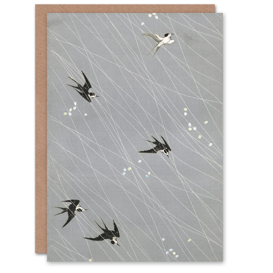 Nampei Swallows Birds Vintage Japanese Illustration Art Greeting Card