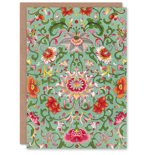 Owen Jones Colourful Chinese Floral Pattern Art Greeting Card