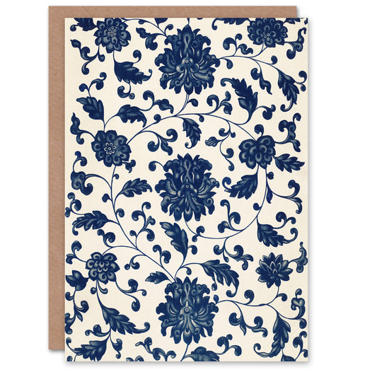 Owen Jones Elegant Blue Flower Textile Motif Art Greeting Card