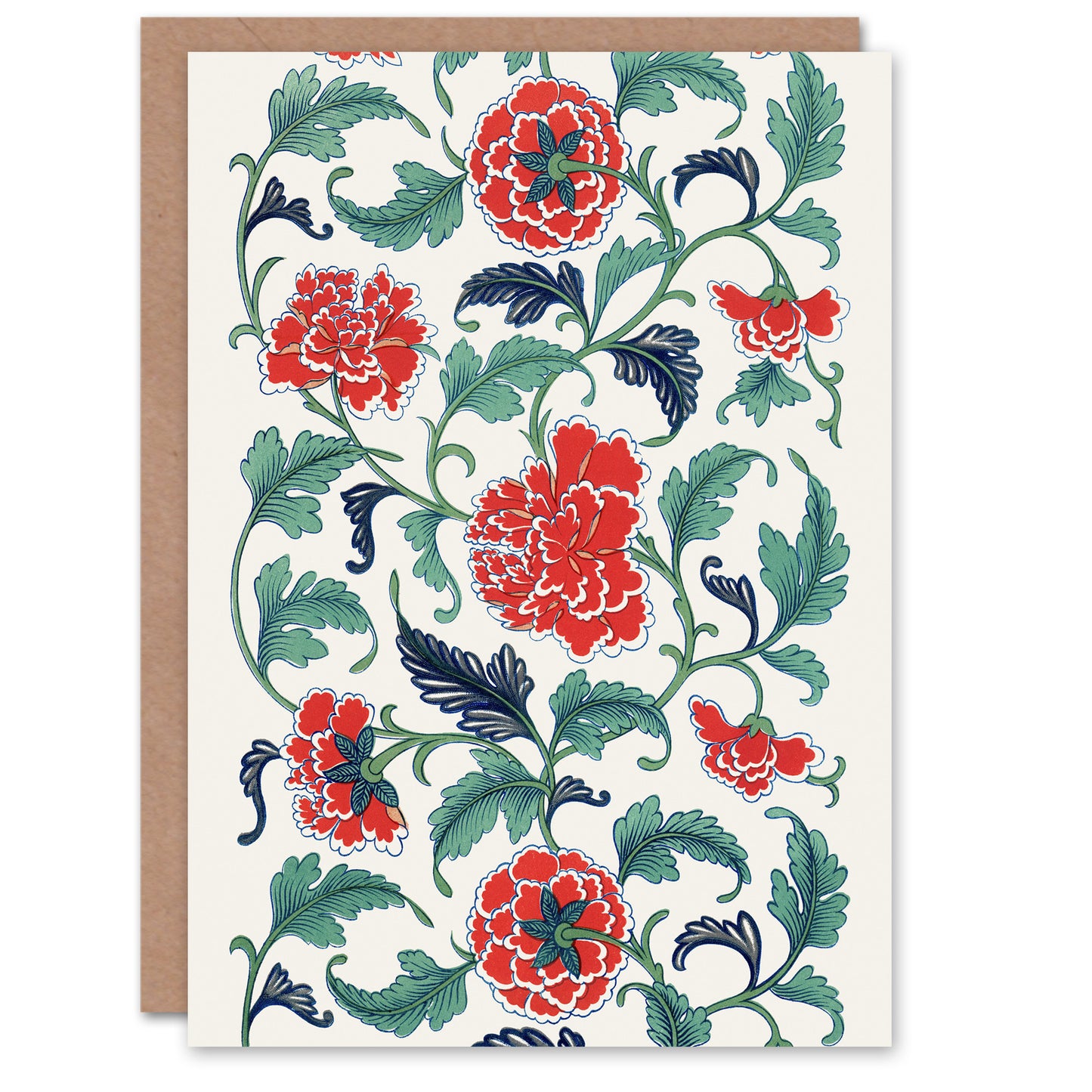 Owen Jones Elegant Red Flower Filigree Pattern Art Greeting Card