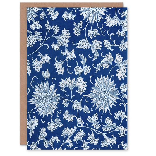 Owen Jones Ornamental Flower Pattern in Blue Art Greeting Card