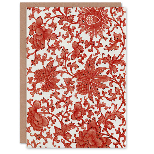 Owen Jones Ornamental Flower Pattern in Red Art Greeting Card