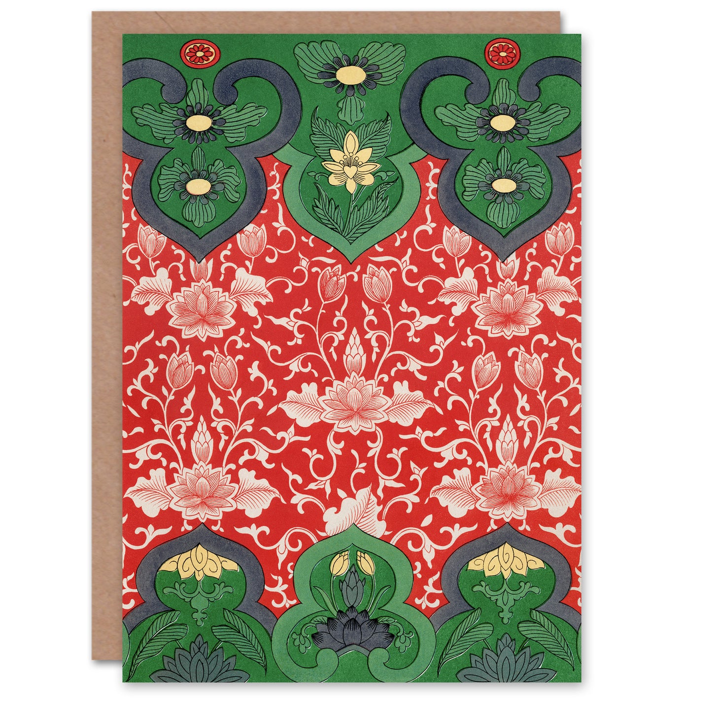 Owen Jones Arabesque Floral Red Green Pattern Art Greeting Card