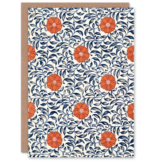 Owen Jones Simple Red Flower Bloom Pattern Art Greeting Card