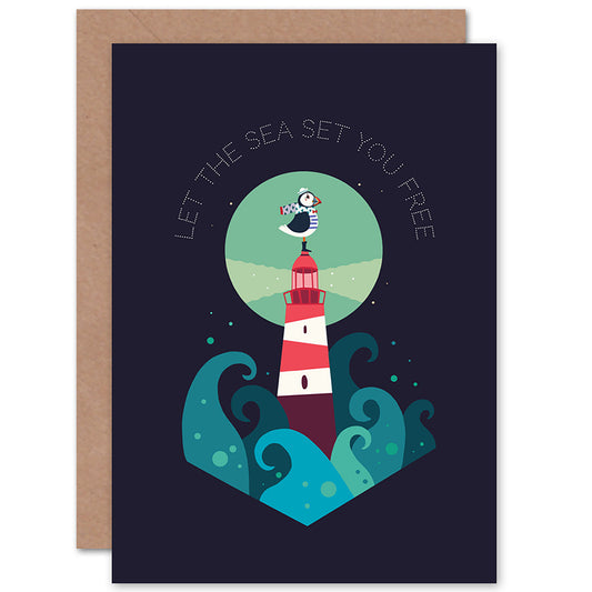Puffin Bird Lighthouse Sea Set Free Sea Good Bye Card
