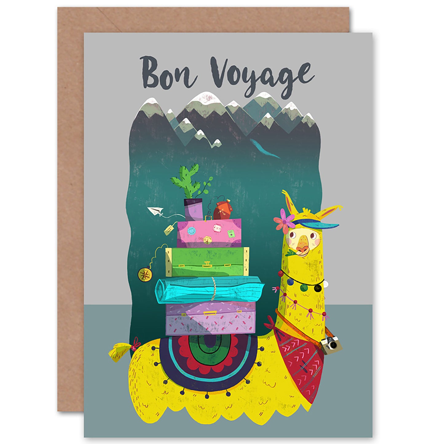 Bon Voyage Llama With Suitcases Travel Good Bye Card
