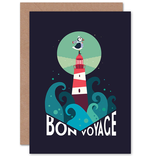 Puffin Bird Lighthouse Sea Bon Voyage Good Bye Card