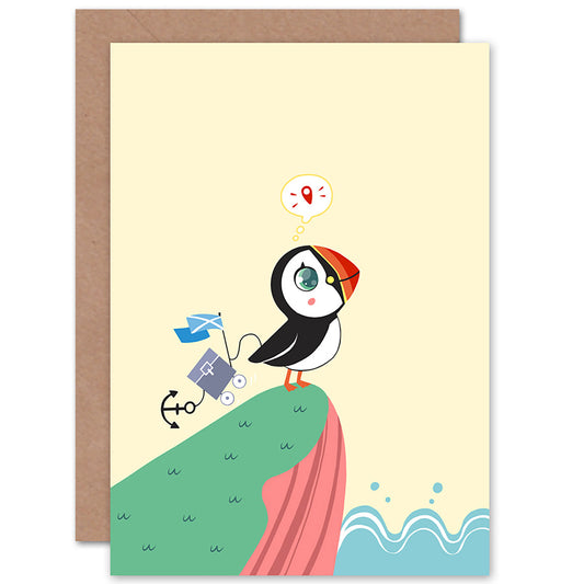 Cute Kawaii Puffin Bird Travel Voyage Good Bye Card