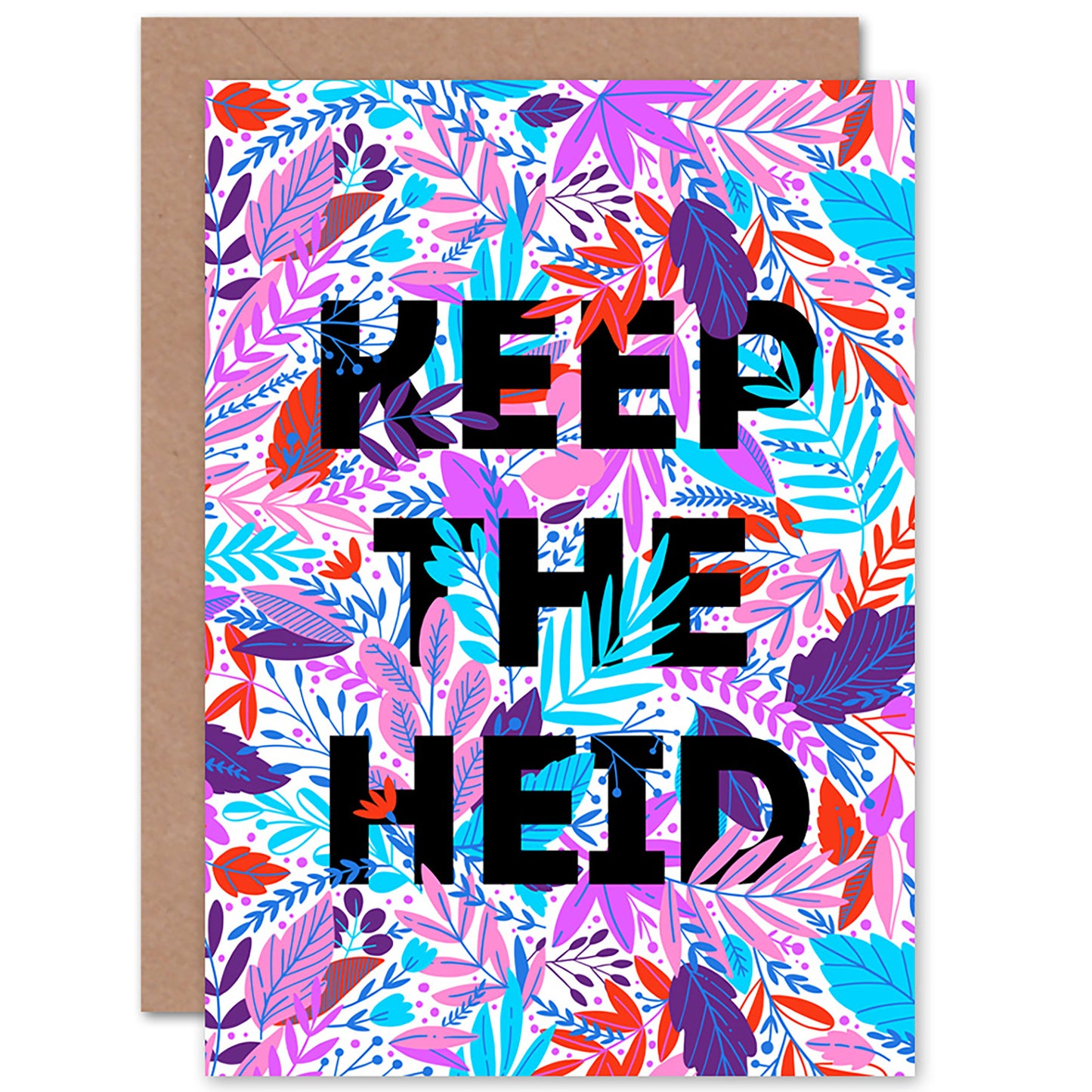 Woven Flower Typography Scotland Keep Heid Scottish Card