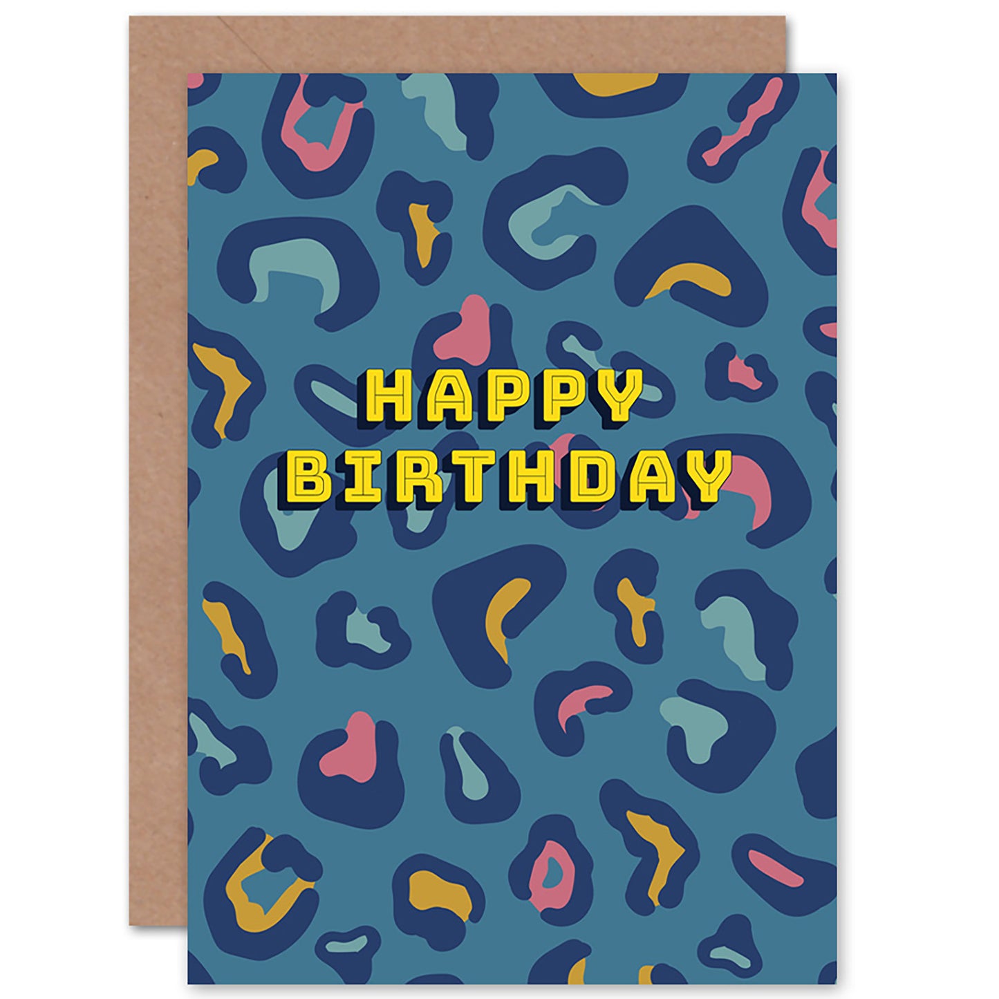 Happy Birthday Blue Leopard Pattern Birthday Card