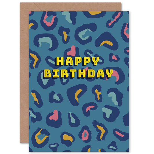 Happy Birthday Blue Leopard Pattern Birthday Card