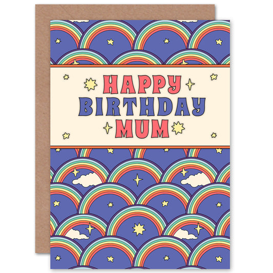 Rainbow Pattern Retro Blue Birthday Card