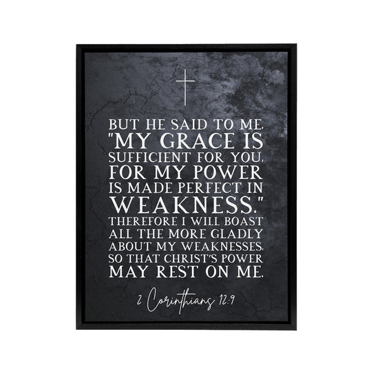 Corinthians 12 9 Christian Bible Quote Black Framed Canvas Wall Art Print