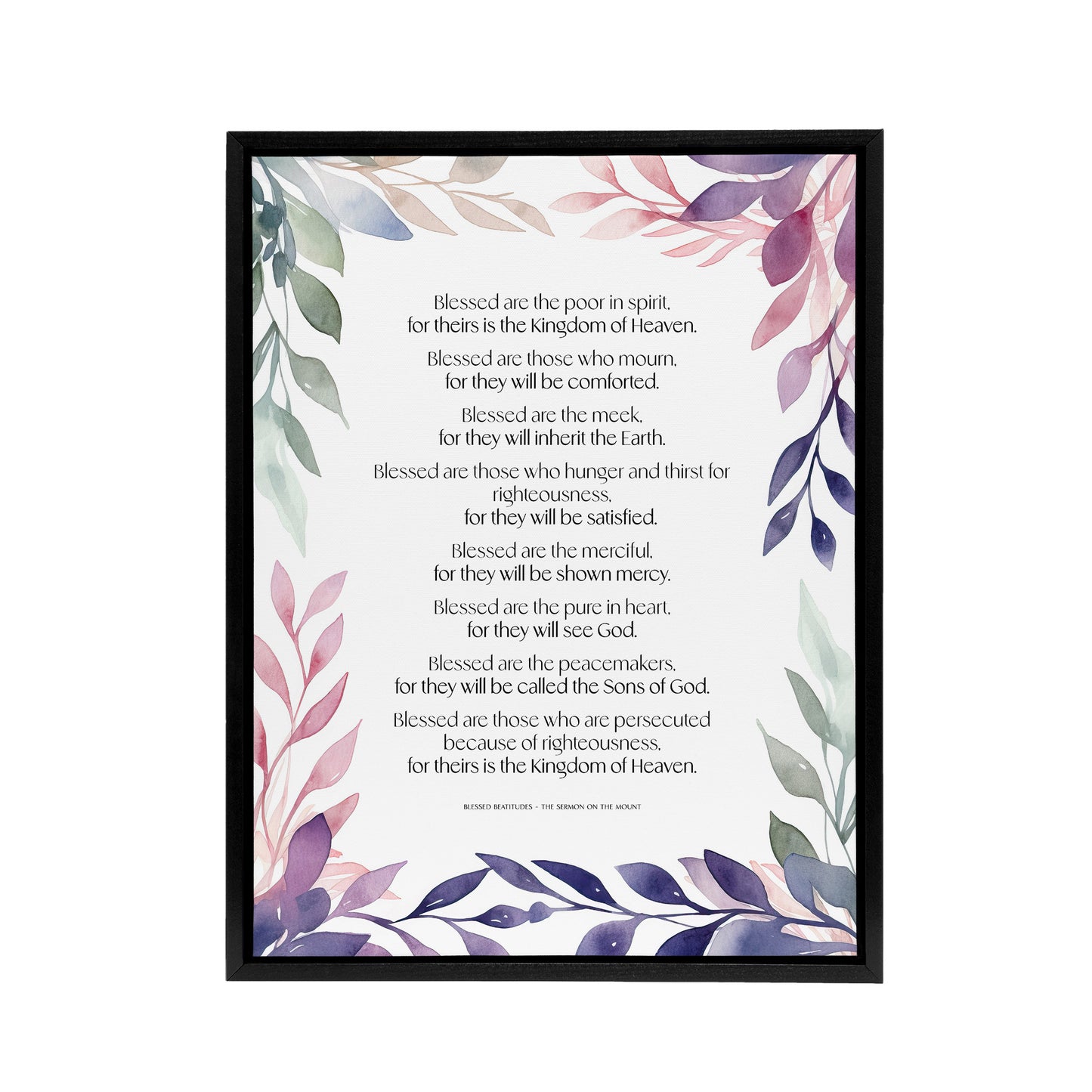 Beatitudes Sermon Of The Mount Jesus Black Framed Canvas Wall Art Print