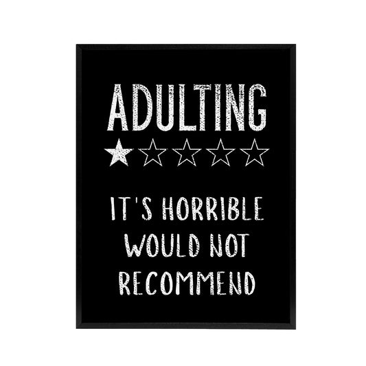 Adulting One Star Would Not Recommend Funny Black Framed Canvas Art Print