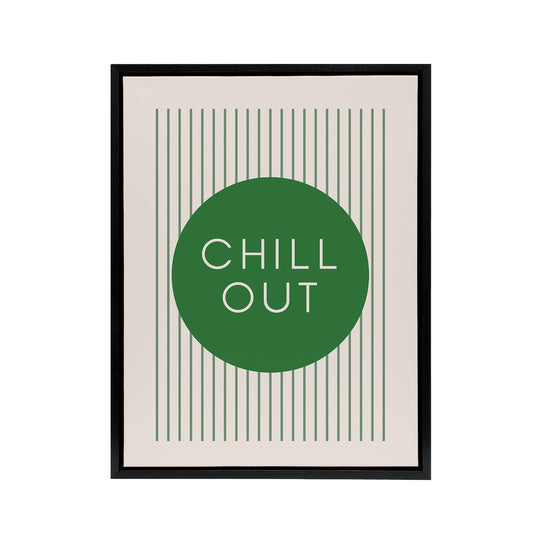 Chill Out Relax Green Circle Stripes Design Black Framed Canvas Art Print