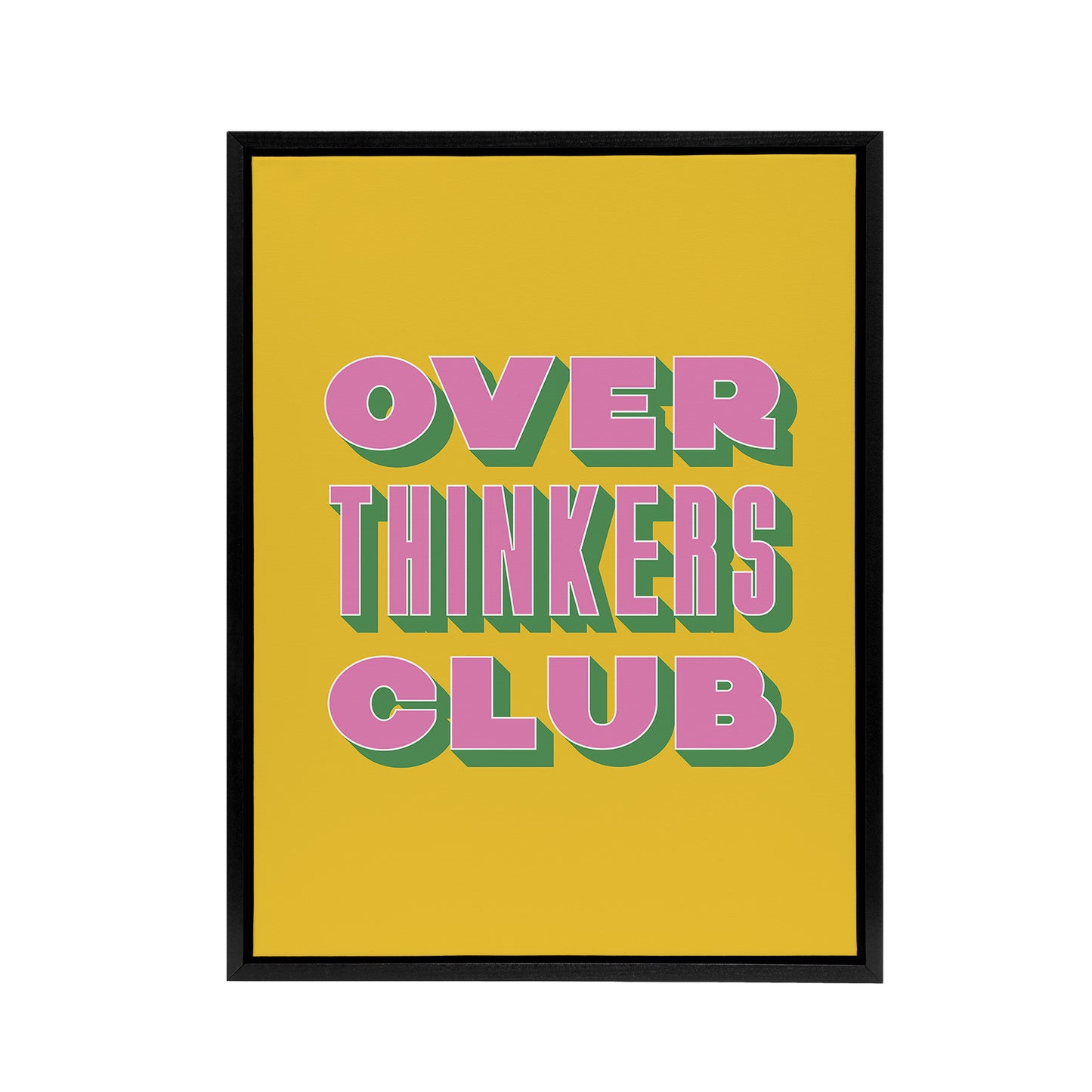 Overthinkers Club Mustard Yellow Pink Retro Black Framed Canvas Art Print