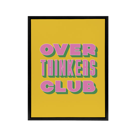 Overthinkers Club Mustard Yellow Pink Retro Black Framed Canvas Art Print