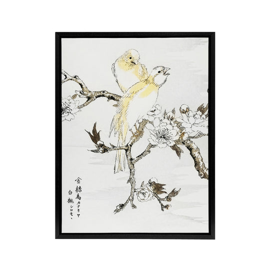 Canary Peach Tree Flowers Japanese Framed Canvas Wall Art Print Kashu